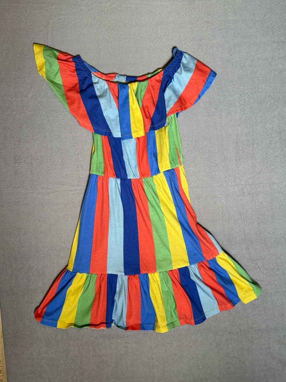 ASOS Rainbow Stripe Off the Shoulder Ruffle Mini Dress Size 4